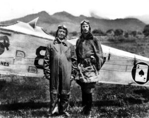 Marine Corps Photo. First Lieutenant Hayne Boyden and General Moncada in front of a DH-4B-1 aircraft.